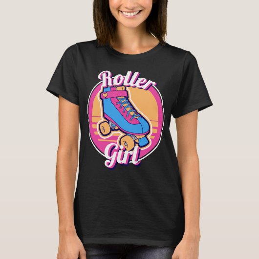 Roller Girl Pink Blue 80er Summer Roller Skate T-Shirt (Vorderseite)