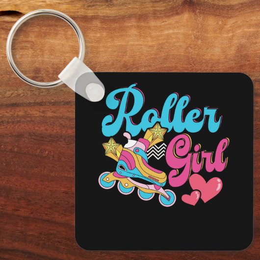 Roller Girl Skate Retro 70er 80er Rolling Skate Sk Schlüsselanhänger (Vorderseite)
