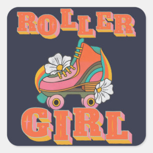Roller Girl Vintage-Rollschuhlaufen Quadratischer Aufkleber