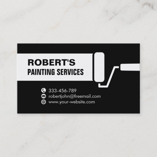 Roller Paint Brush Painting Services Black Visitenkarte (Vorderseite)