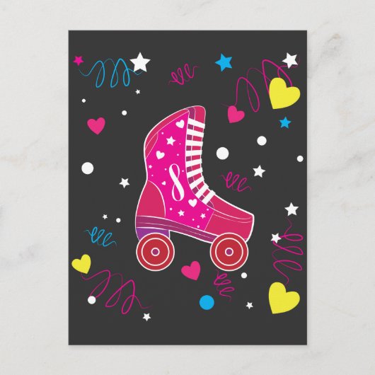 Roller Pink Roller Skate Roller Skaten Postkarte (Vorderseite)