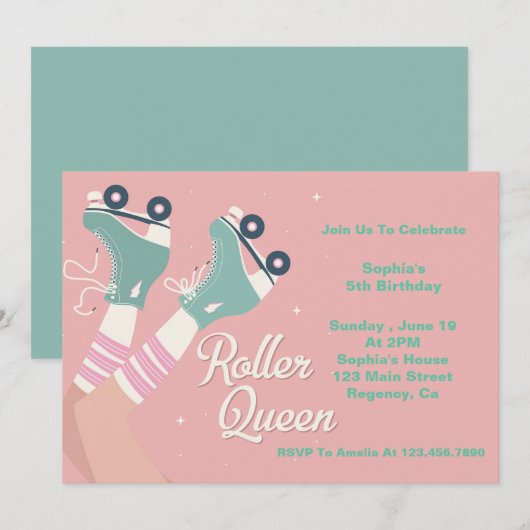Roller Queen Retro Birthday Einladung (Vorne/Hinten)