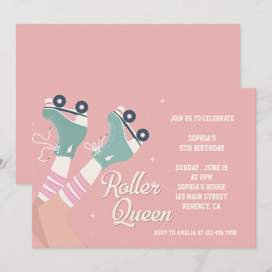 Roller Queen Retro Birthday Einladung (Vorne/Hinten)