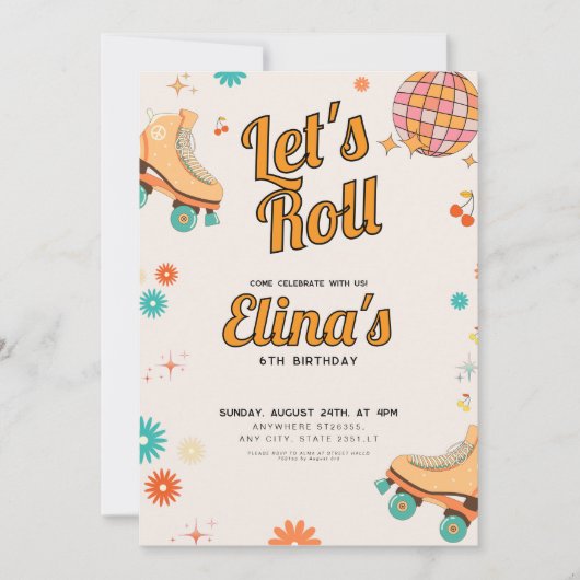 Roller Rink Retro Birthday Einladung (Vorderseite)