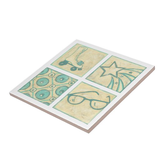 Roller Rink Woodblock Zeichnend von Chariklia Zarr Fliese (Seite)