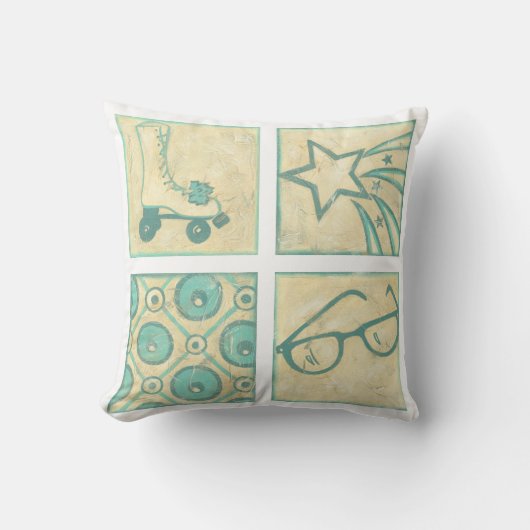 Roller Rink Woodblock Zeichnend von Chariklia Zarr Kissen (Vorderseite)