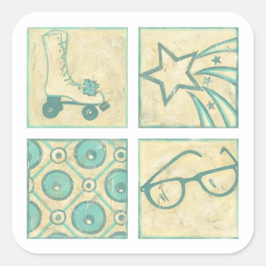 Roller Rink Woodblock Zeichnend von Chariklia Zarr Quadratischer Aufkleber (Vorderseite)