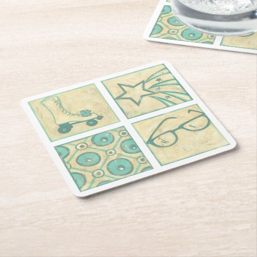 Roller Rink Woodblock Zeichnend von Chariklia Zarr Rechteckiger Pappuntersetzer (angewinkelt)