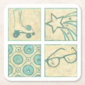 Roller Rink Woodblock Zeichnend von Chariklia Zarr Rechteckiger Pappuntersetzer (Vorderseite)