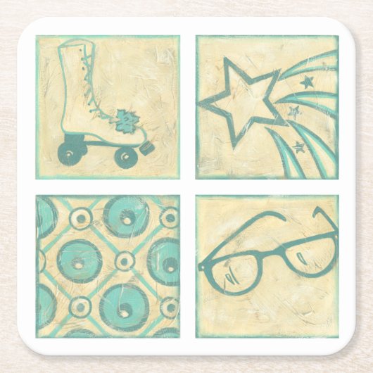 Roller Rink Woodblock Zeichnend von Chariklia Zarr Rechteckiger Pappuntersetzer (Vorderseite)