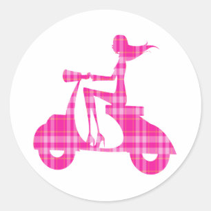 Roller Rosa Gingham Runder Aufkleber