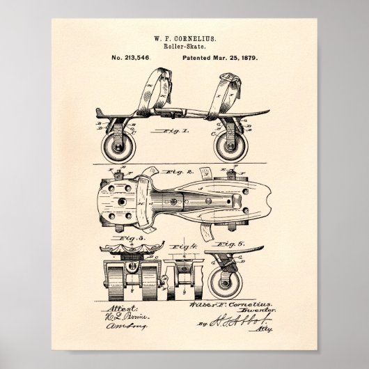 Roller Skate 1879 Patentkunst Alter Peper Poster (Vorne)
