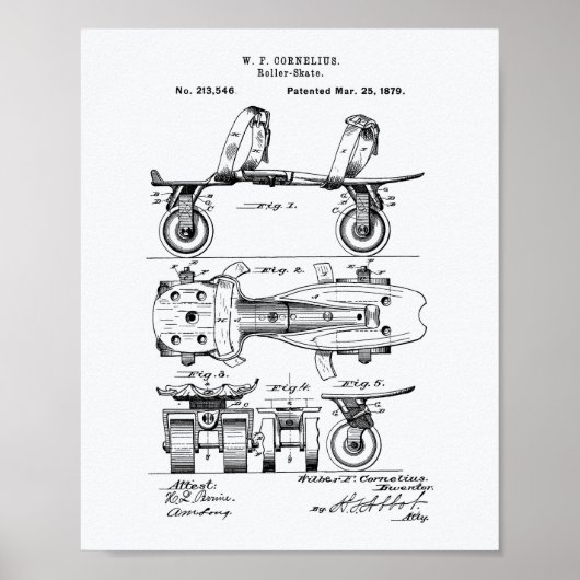 Roller Skate 1879 Weißbuch über Patentkunst Poster (Vorne)