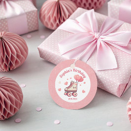 Roller Skate and Pink Hearts Girl's Birthday Party Geschenkanhänger