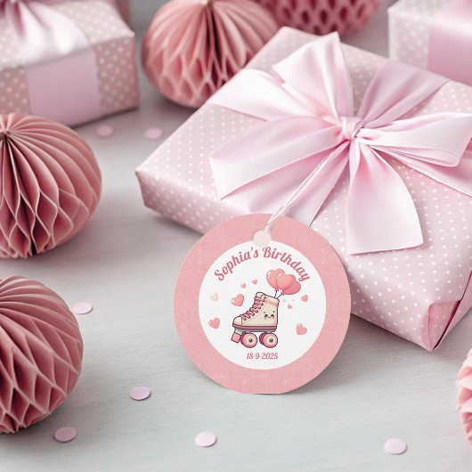 Roller Skate and Pink Hearts Girl's Birthday Party Geschenkanhänger