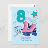 Roller Skate Birthday Girl Retro Skaten Postkarte (Vorne/Hinten)