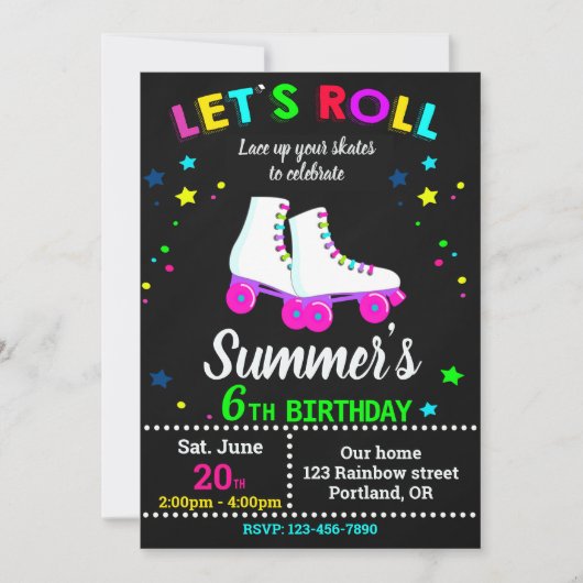 Roller skate birthday invitation - Skating party Einladung (Vorderseite)