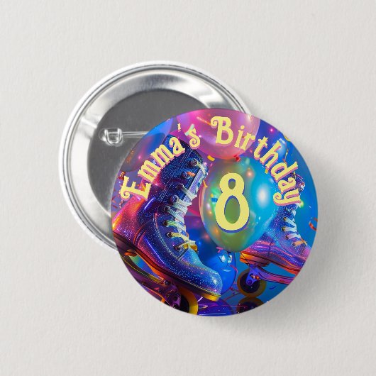 Roller Skate Birthday Party Button (Vorne & Hinten)