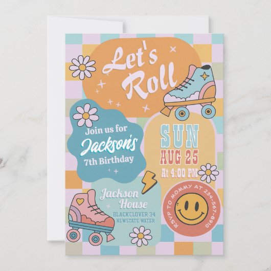 Roller Skate Birthday Party - Retro Groovy Boy Einladung (Vorderseite)