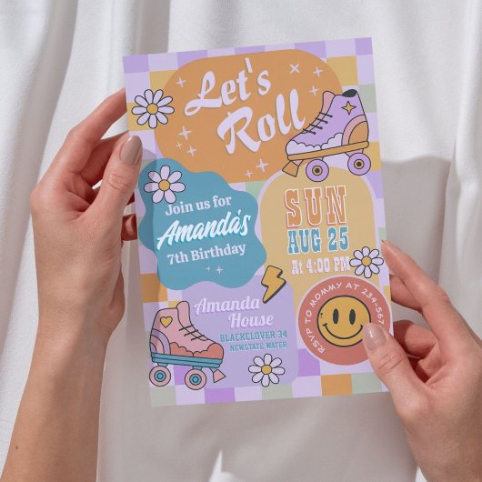 Roller Skate Birthday Party - Retro Groovy Einladung