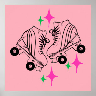 Roller-Skate Derby Skaten Pink Poster