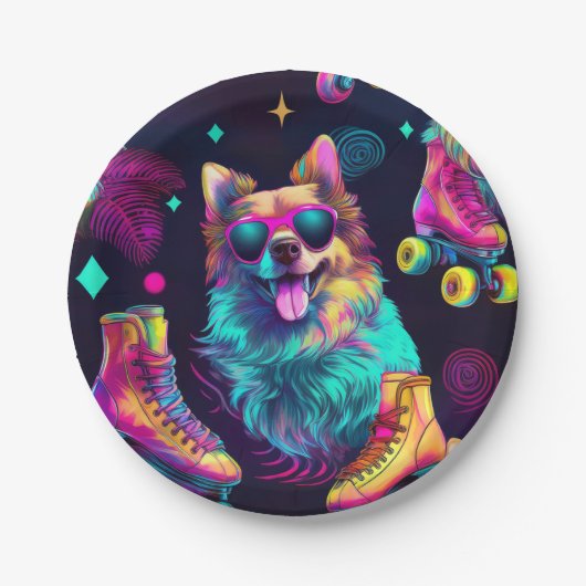 Roller Skate Disco Dog Pappteller (Vorderseite)