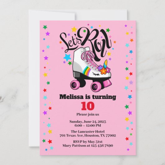 Roller Skate Einhorn in beliebigem Alter Einladung (Vorderseite)