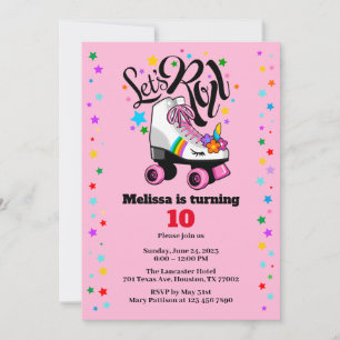 Roller Skate Einhorn in beliebigem Alter Einladung