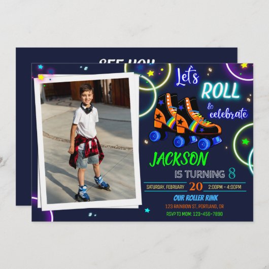 Roller Skate Einladung Foto Junge Sk8 Einladung (Vorne/Hinten)