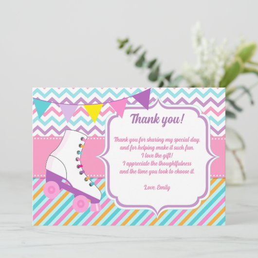 Roller Skate Geburtstag Danke Karte (Stehend Vorderseite)