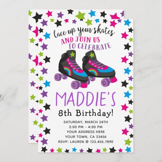 Roller Skate Geburtstag Einladung (Vorne/Hinten)