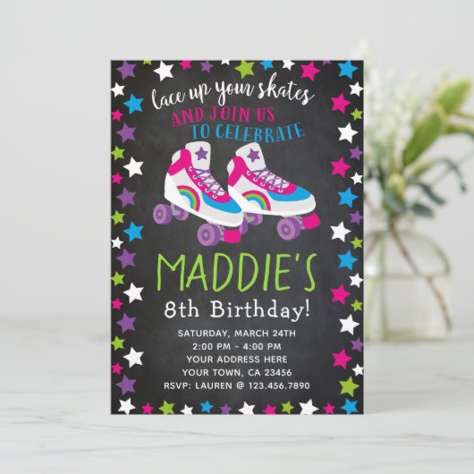 Roller Skate Geburtstagseinladung Einladung (Stehend Vorderseite)
