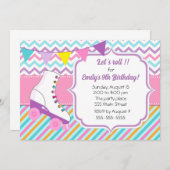 Roller Skate Geburtstagsfeier Einladung pink blau (Vorne/Hinten)