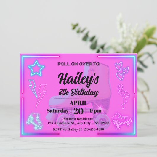 Roller Skate Geburtstagsparty Einladung (Stehend Vorderseite)
