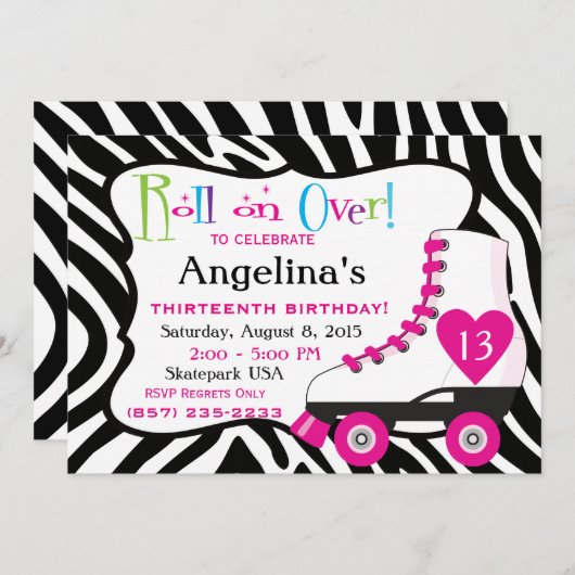 Roller Skate Geburtstagsparty Einladung (Vorne/Hinten)