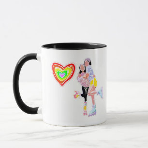 Roller Skate Girls Rainbow Heart Tasse