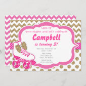 Roller Skate Glitzer Gold und Rosa Geburtstag Einl Einladung (Vorne/Hinten)