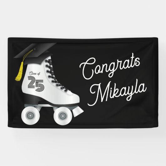 Roller Skate Graduation Party Skaten Rink Black Banner (Horizontal)
