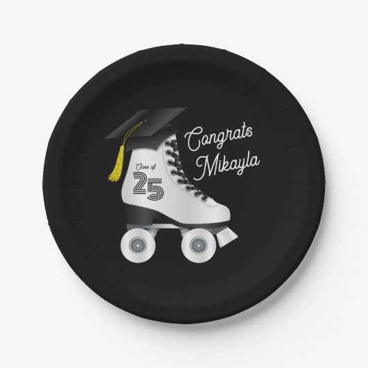 Roller Skate Graduation Party Skaten Rink Black Pappteller (Vorderseite)