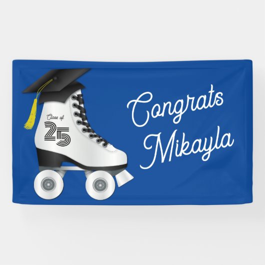 Roller Skate Graduation Party Skaten Rink Blue Banner (Horizontal)