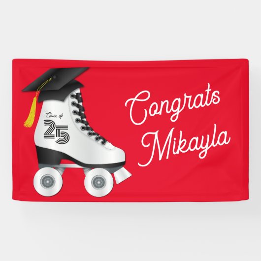Roller Skate Graduation Party Skaten Rink Red Banner (Horizontal)