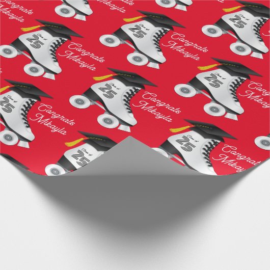 Roller Skate Graduation Party Skaten Rink Red Geschenkpapier (Ecke)