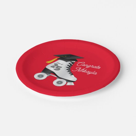 Roller Skate Graduation Party Skaten Rink Red Pappteller (Schrägansicht)