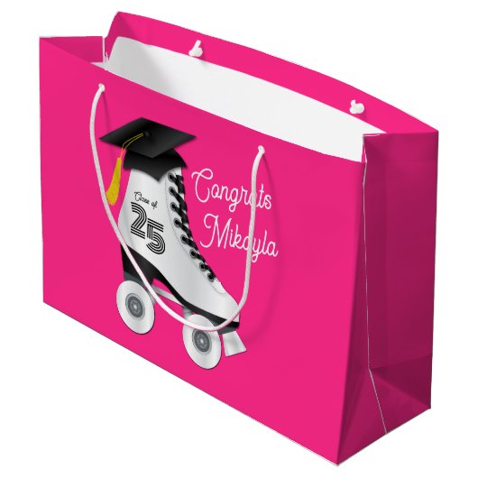Roller Skate Graduation Party Skaten rosa Rosa Große Geschenktüte (Rückseite Schrägansicht)