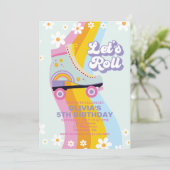 Roller Skate Groovy Retro Rainbow Birthday Einladung (Stehend Vorderseite)
