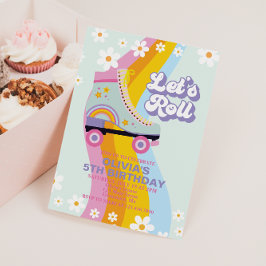 Roller Skate Groovy Retro Rainbow Birthday Einladung