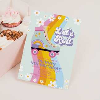 Roller Skate Groovy Retro Rainbow Birthday Einladung