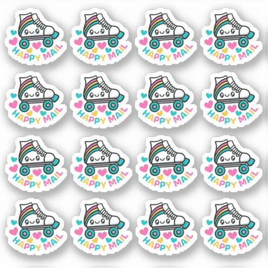 Roller Skate Happy Mail Custom Cut Vinyl Sticker (Vorderseite)