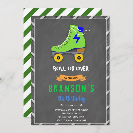 Roller-Skate-Junge-Party Einladung (Vorne/Hinten)
