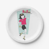 Roller Skate Kellnerin Pappteller (Vorderseite)